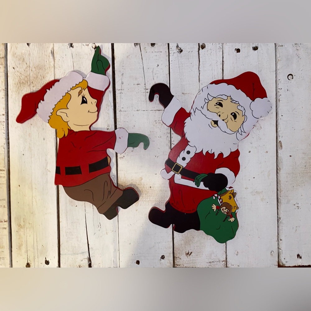 Vintage 1991 House of Lloyd Wooden Elf abd Santa